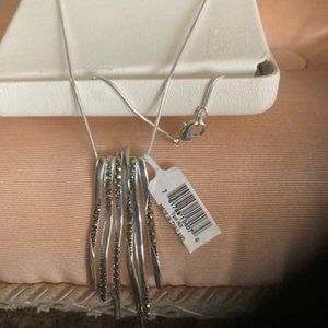 Silver Plated Brass Genuine Marcasite Fringe Pendant Necklace